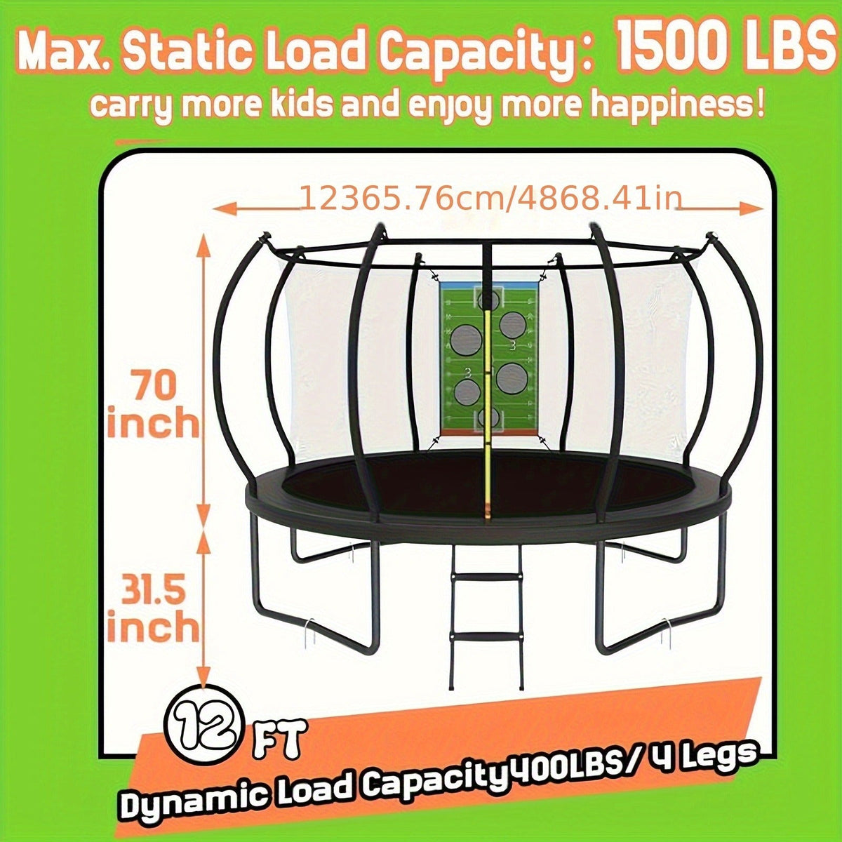 Outdoor Trampoline with Safety Enclosure Net Football Toss Game 8 10 12 14FT Round Backyard Trampoline for Kids Adults Indoor Outdoor Party