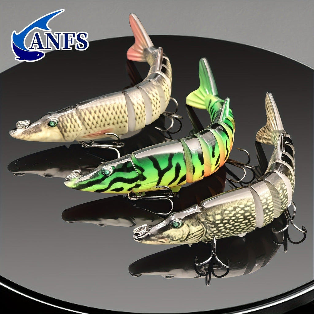 Multi-Jointed Swimbait Fishing Lures for Bass Trout Perch – Slow Sinking Lifelike 3D Eyes ABS Body, Pearl Powder Coating