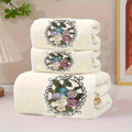 Towel Set 3-Piece Embroidered Flower Bath and Face Towels in White, Blue, Pink or Gray for Home and Guest Use