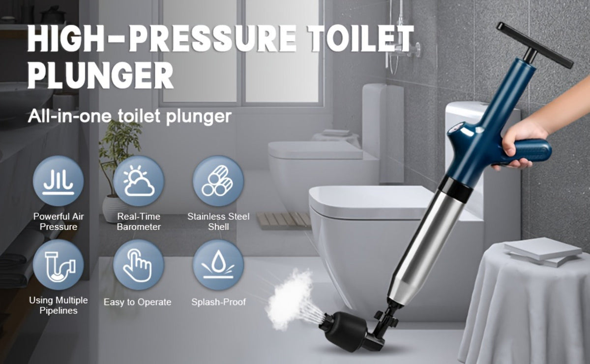Toilet Plunger Set High Pressure Air Drain Unclogger - Stainless Steel Toilet Snake & Air Discharge Impactor for Clogged Toilet