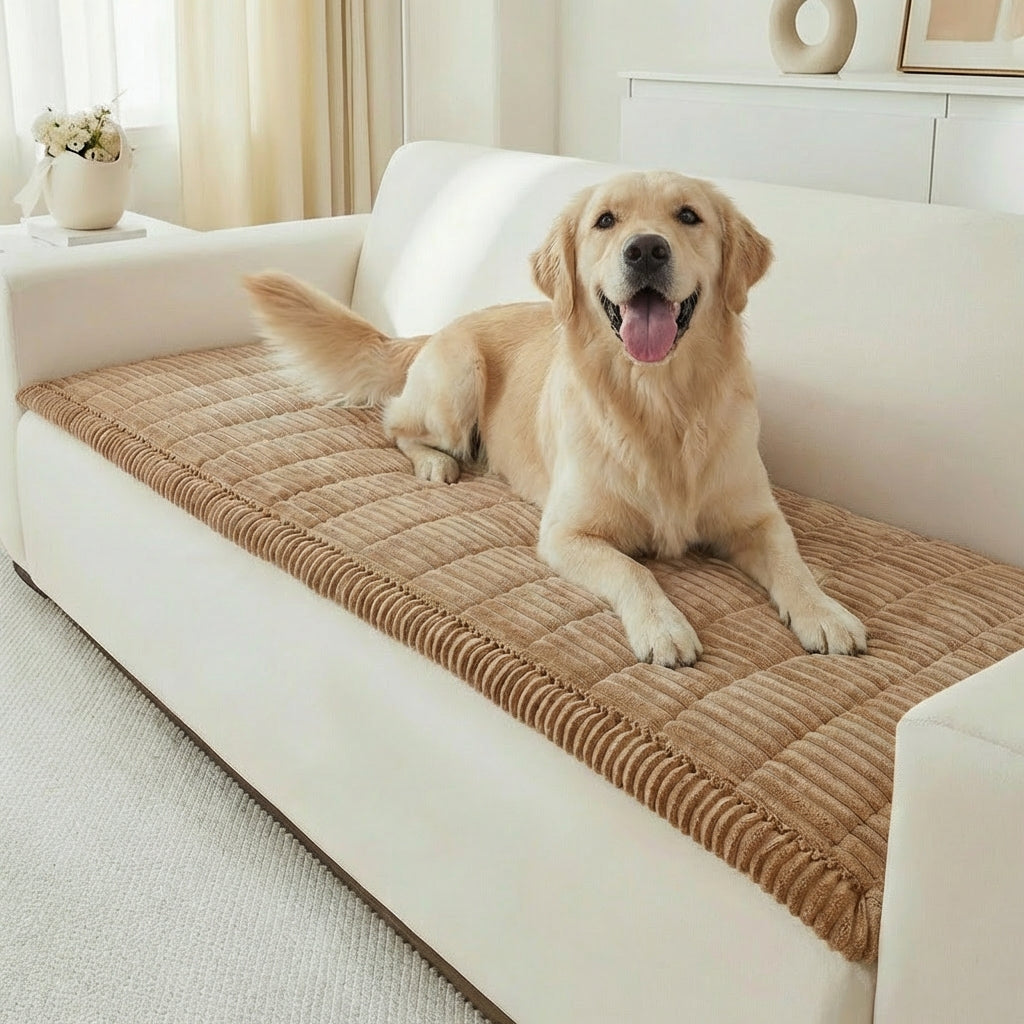 Plush Pet Couch Cover, Small (1-Seater) — 24 x 48 inches / Khaki