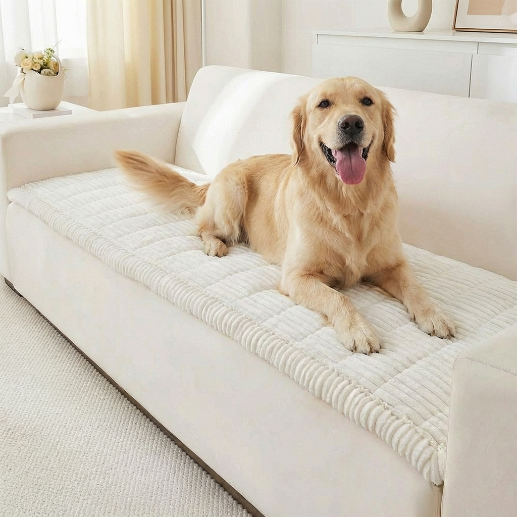 Plush Pet Couch Cover, Small (1-Seater) — 24 x 48 inches / White