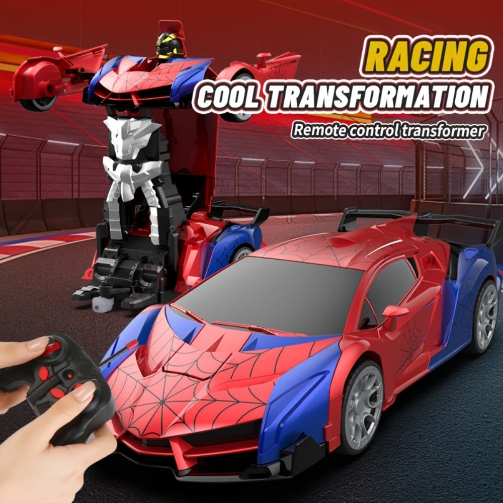 Remote Control Car, 1:18 Transforming Robot Model with Police or Spider Theme, One-Button Change, LEDs and 360° Drift