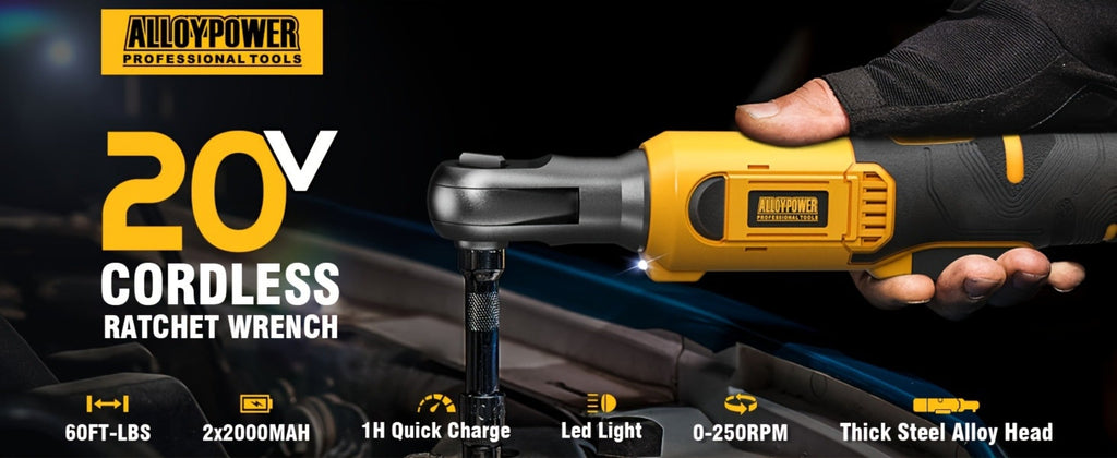 Cordless Ratchet Wrench Set 3/8 Inch 60FT-LBS 80Nm Electric Ratchet 2x20V Rechargeable Variable Speed for Home, Garage and DIY Projects