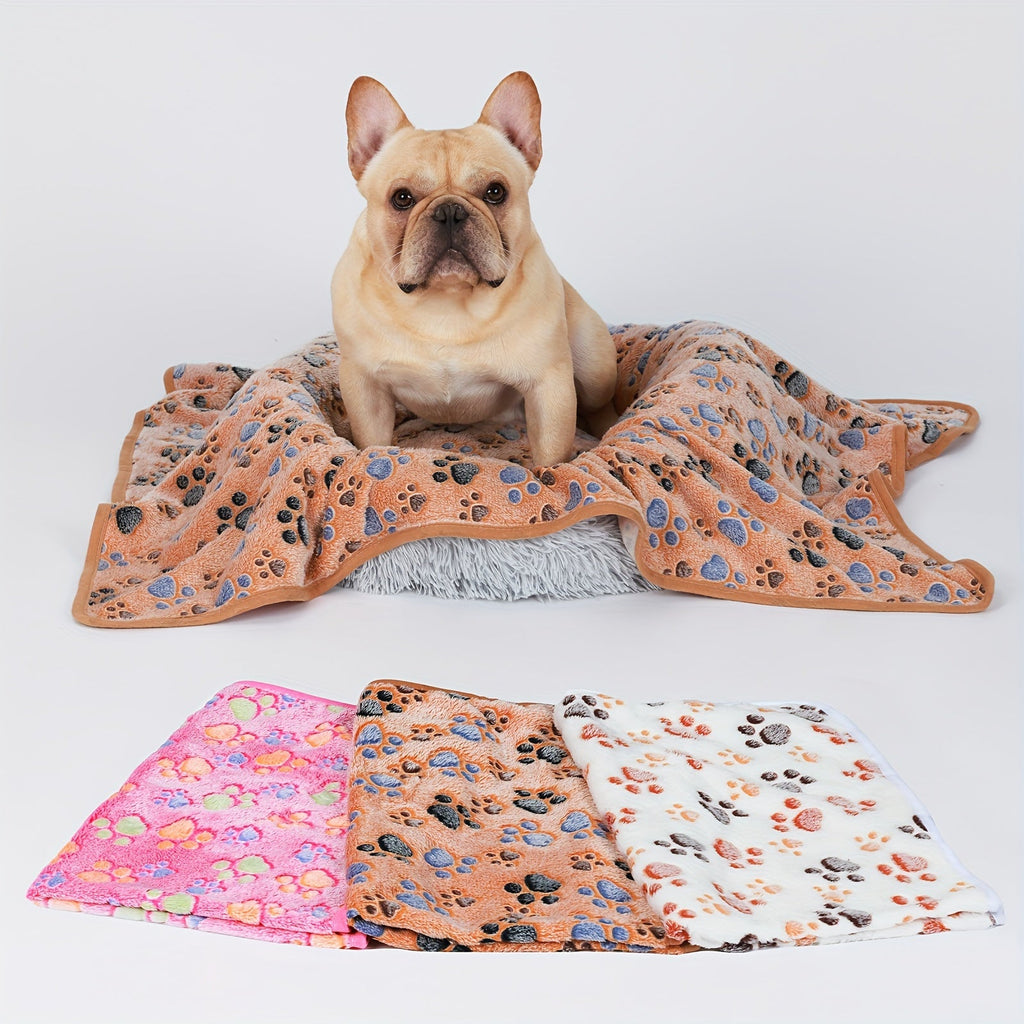 Pet Blanket 3 Pack – Super Soft Fleece Flannel Throw for Dogs Cats Puppies, Cute Paw Bone Elephant Dot Patterns, Small Medium Large Sizes