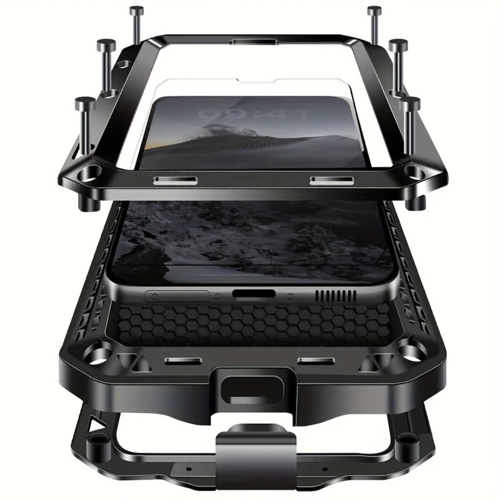 Phone Case with Metal Frame, Integrated Glass Screen Protector and S Pen Opening for Select Galaxy S23-S25 Models