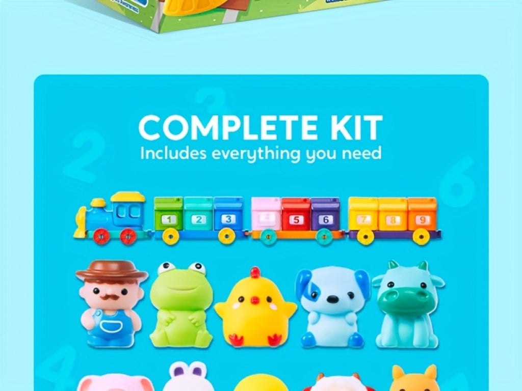 Farm Number Train Learning Toy for Toddlers with 9 Farm Animals & Farmer with the Listed Color, Size or Set Options for Everyday Use