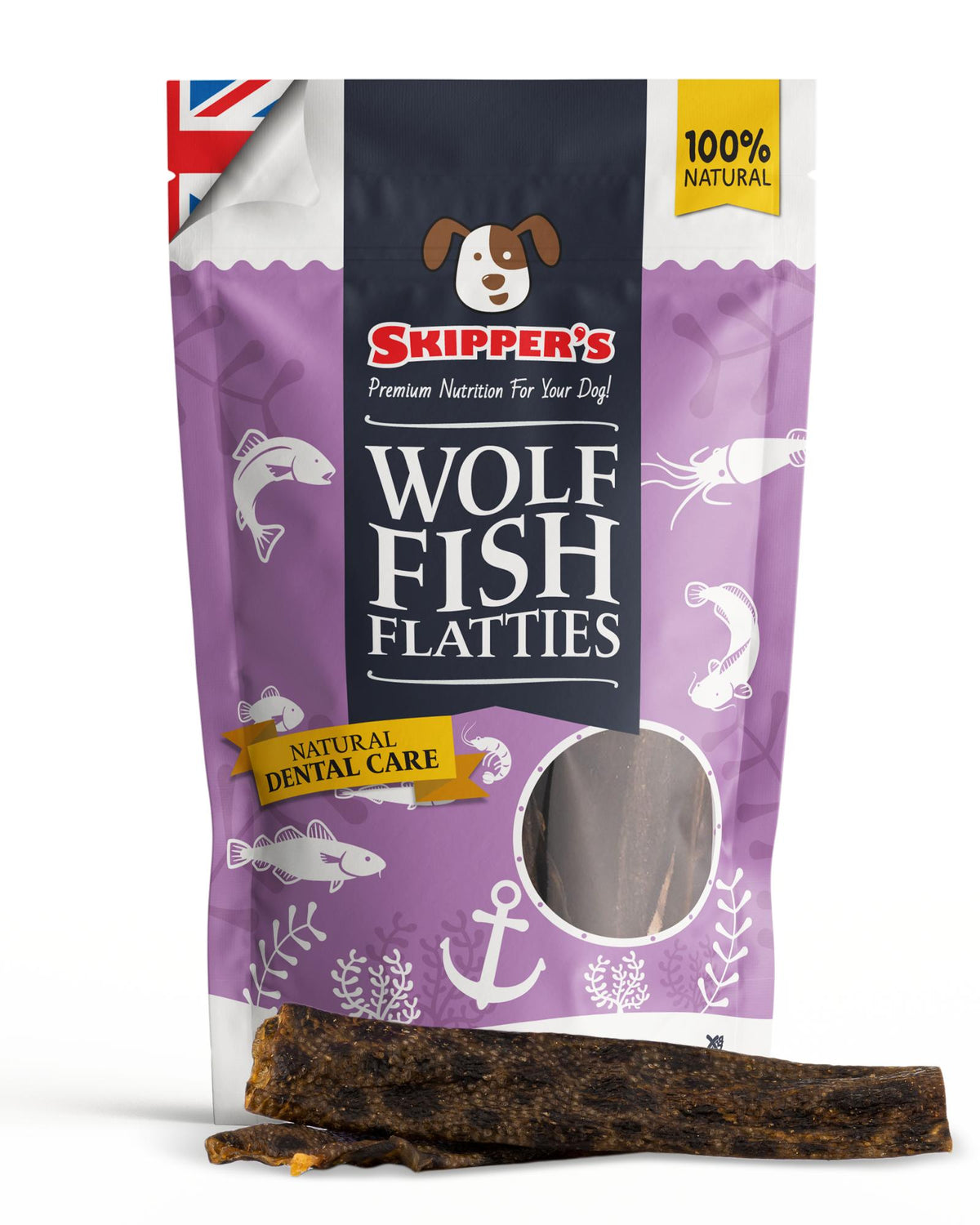 Air-Dried Wolf Fish Skin Dog Chews, Short / 70g