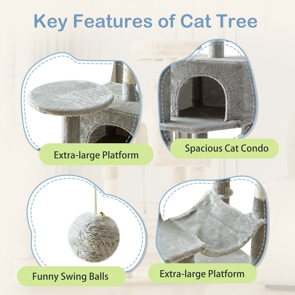 Multi-Level 44in Cat Tower with Enclosed Condo, Hammock, Round Platforms and Sisal-Wrapped Posts