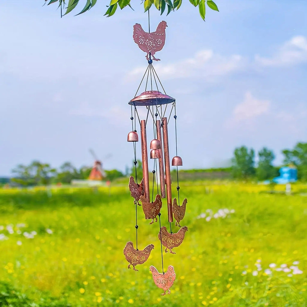 Wind Chime Outdoor Chicken Farmhouse Decor – Aluminum Tube Soothing Sound Garden Porch Patio Hanging Ornament