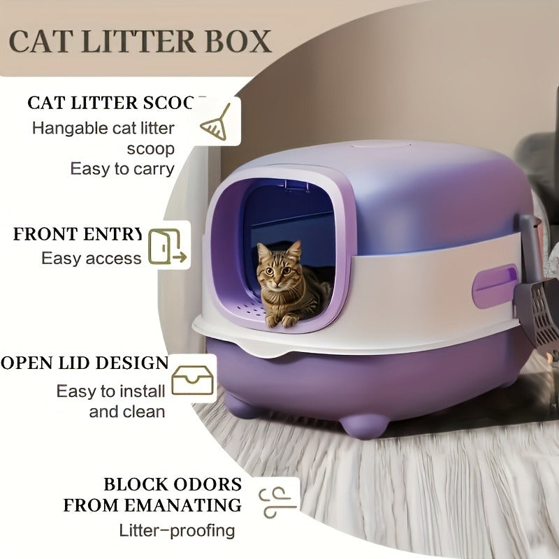 Enclosed Cat Litter Box with Odor Control – Foldable Top Entry Design, Splash-Proof Walls, Compact Size for Small Spaces