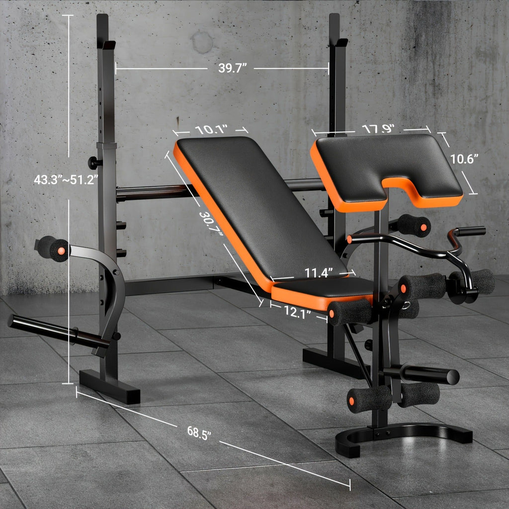 Adjustable Weight Bench 6-in-1 Foldable – Flat Incline Decline, Resistance Bands, Preacher Curl & Leg Developer, 770lb Capacity