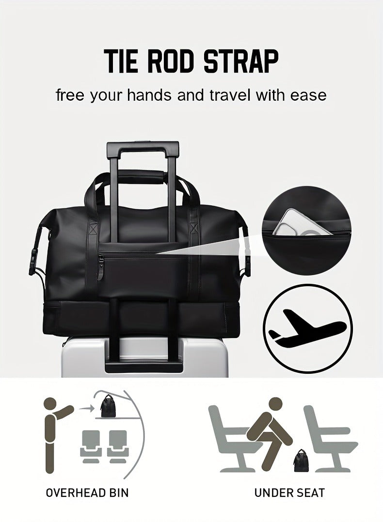 Gym Duffel Bag with Wet Pocket & Shoe Compartment – Foldable PU Leather Sports Travel Bag for Workouts, Weekend Trips & Everyday Use