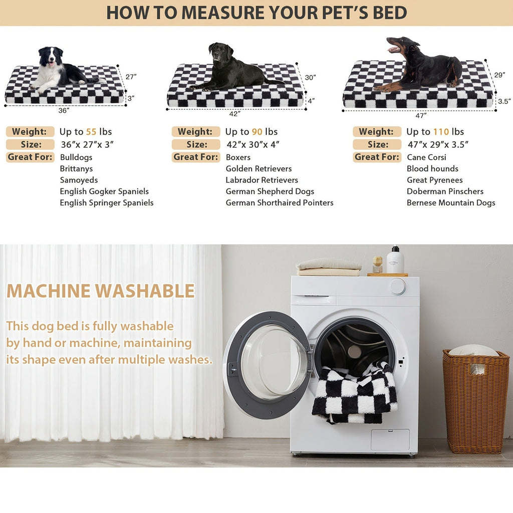 Black-and-White Plaid Foam Pet Bed with Removable Textile Cover and Five Size Options from S to XXL
