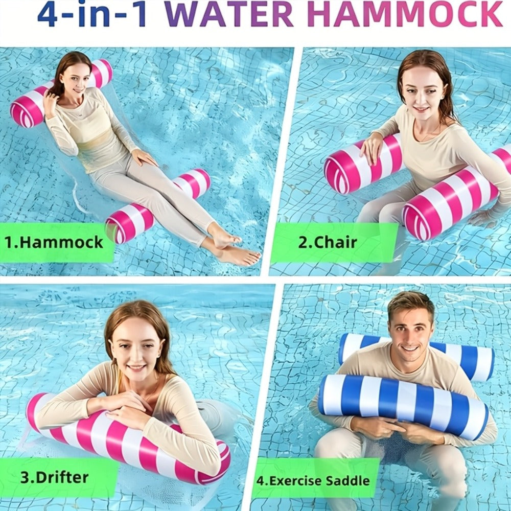 Striped Mesh Pool Float Hammock Set with Five- or Eight-Pack Colorful Options for Seated or Reclined Pool Use