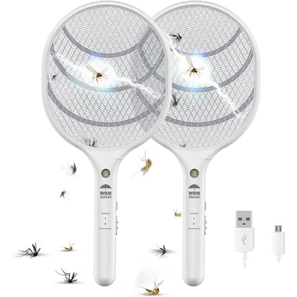 Electric Fly Swatter Racket Rechargeable 2-Pack, 3000V Bug Zapper with LED Light, USB Charging