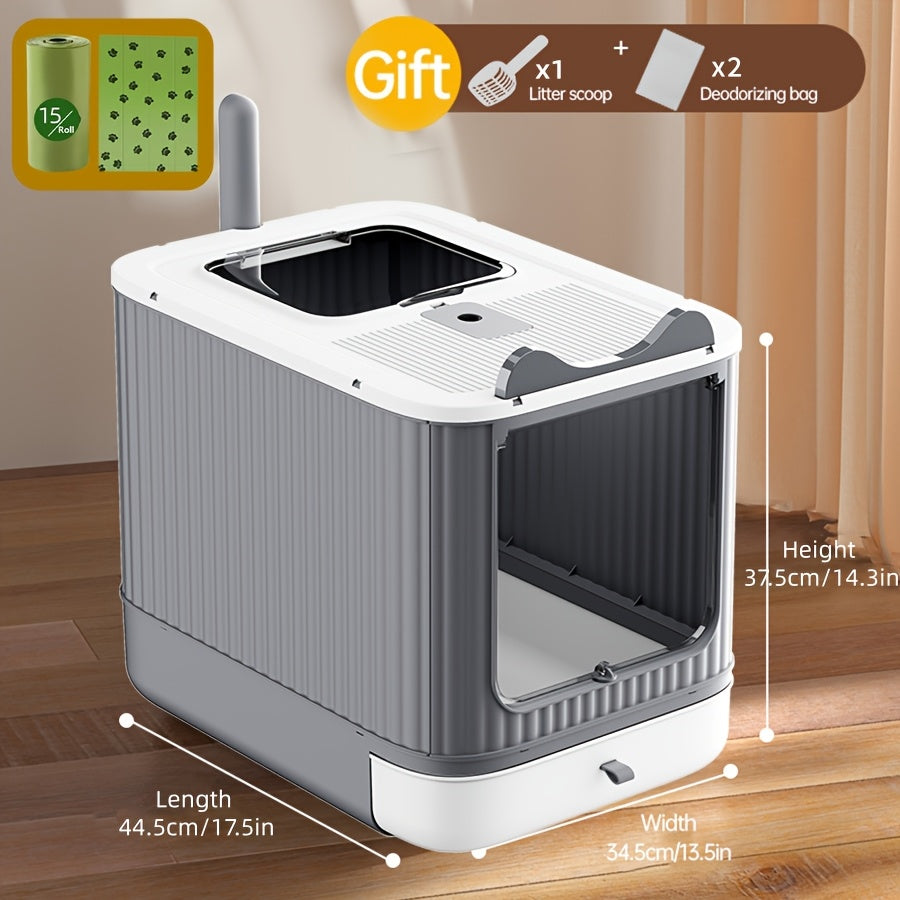Enclosed Cat Litter Box with Front Opening, Perforated Top Entry, Pull-Out Tray and Four Color Options