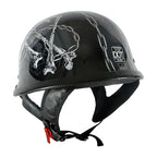German Style Motorcycle Half Face Helmet – Novelty Skull & Carbon Fiber Design, UV Glossy Finish, Removable Washable Padding