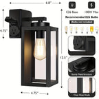 Outdoor Wall Light with Outlet 2-Pack - Modern Exterior Porch Wall Sconce Lighting Fixture for Front Door