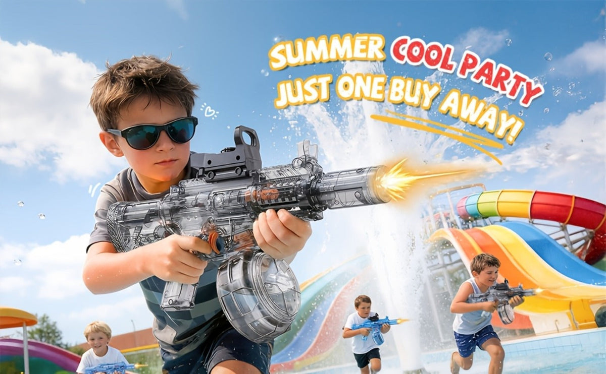 Two-Piece Electric Light-and-Sound Water Blaster Sets in 727 or 737 Models and Blue or Black Colors