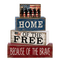 Home of the Free Patriotic Wooden Block Sign with Four-Tier Red, White and Blue Tabletop Design