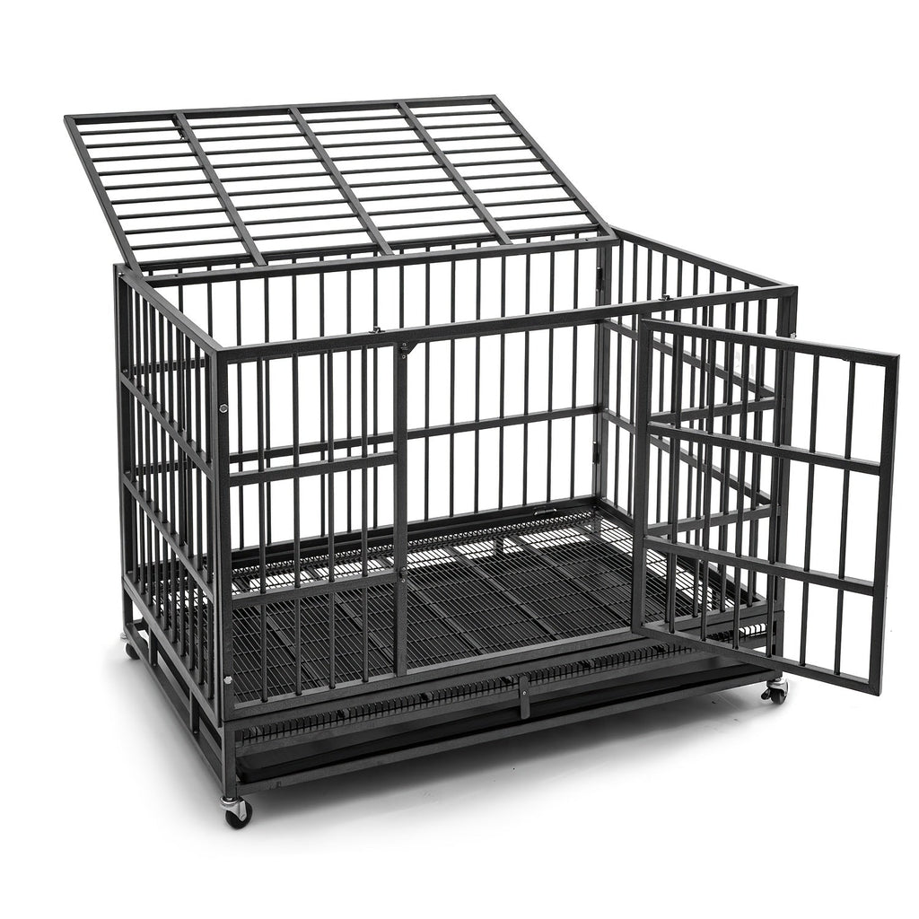 Heavy Duty Escape-Proof Dog Crate with Wheels & Removable Tray – Double Door Indoor Kennel for Large & XL Dogs | 42IN & 48IN