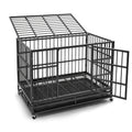 Heavy Duty Escape-Proof Dog Crate with Wheels & Removable Tray – Double Door Indoor Kennel for Large & XL Dogs | 42IN & 48IN