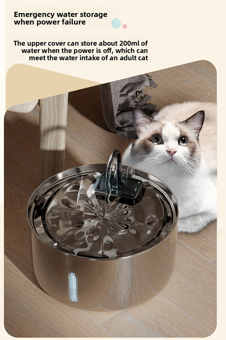 FT007 7L Pet Water Fountain with Stainless-Steel-Marked Basin, Central Faucet Outlet and Water Window