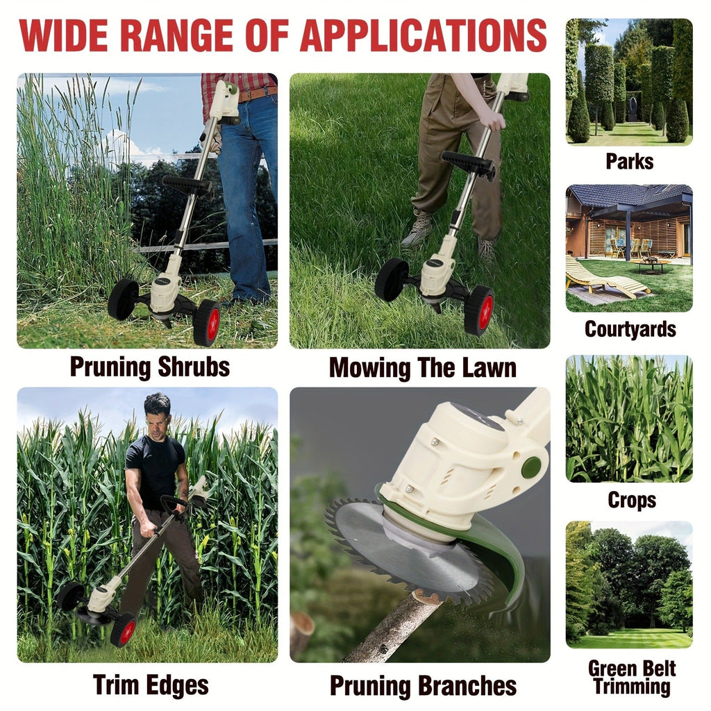 Weed Wacker Cordless 24V Brush Cutter, Electric String Trimmer with 2 Batteries & Charger, 3 Blade Types