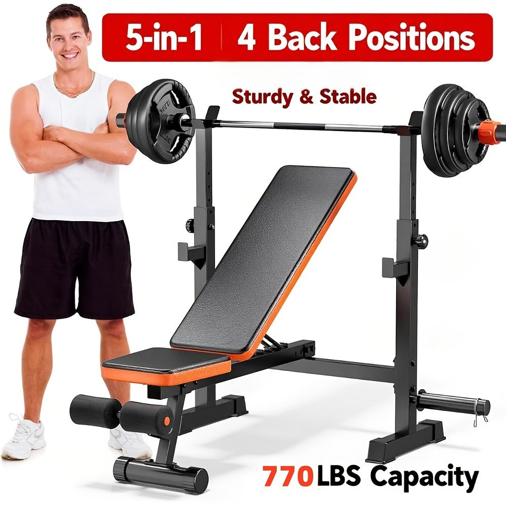 Adjustable Weight Bench 6-in-1 Foldable – Flat Incline Decline, Resistance Bands, Preacher Curl & Leg Developer, 770lb Capacity