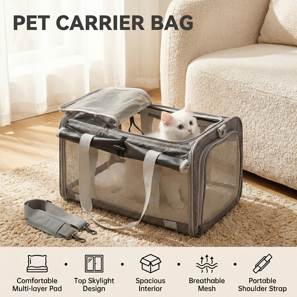 Airline Approved Pet Carrier Soft Sided Collapsible for Cats & Small Dogs – Breathable Oxford Cloth Travel Bag with Zipper Closure