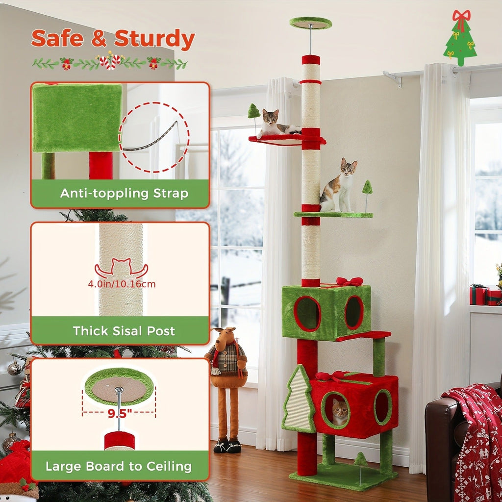 Floor to Ceiling Cat Tree Tower 90–107" – 4-Tier Tall Adjustable Cat Climbing Post with Tension Rod | Ceiling-Mounted Stable Cat Activity