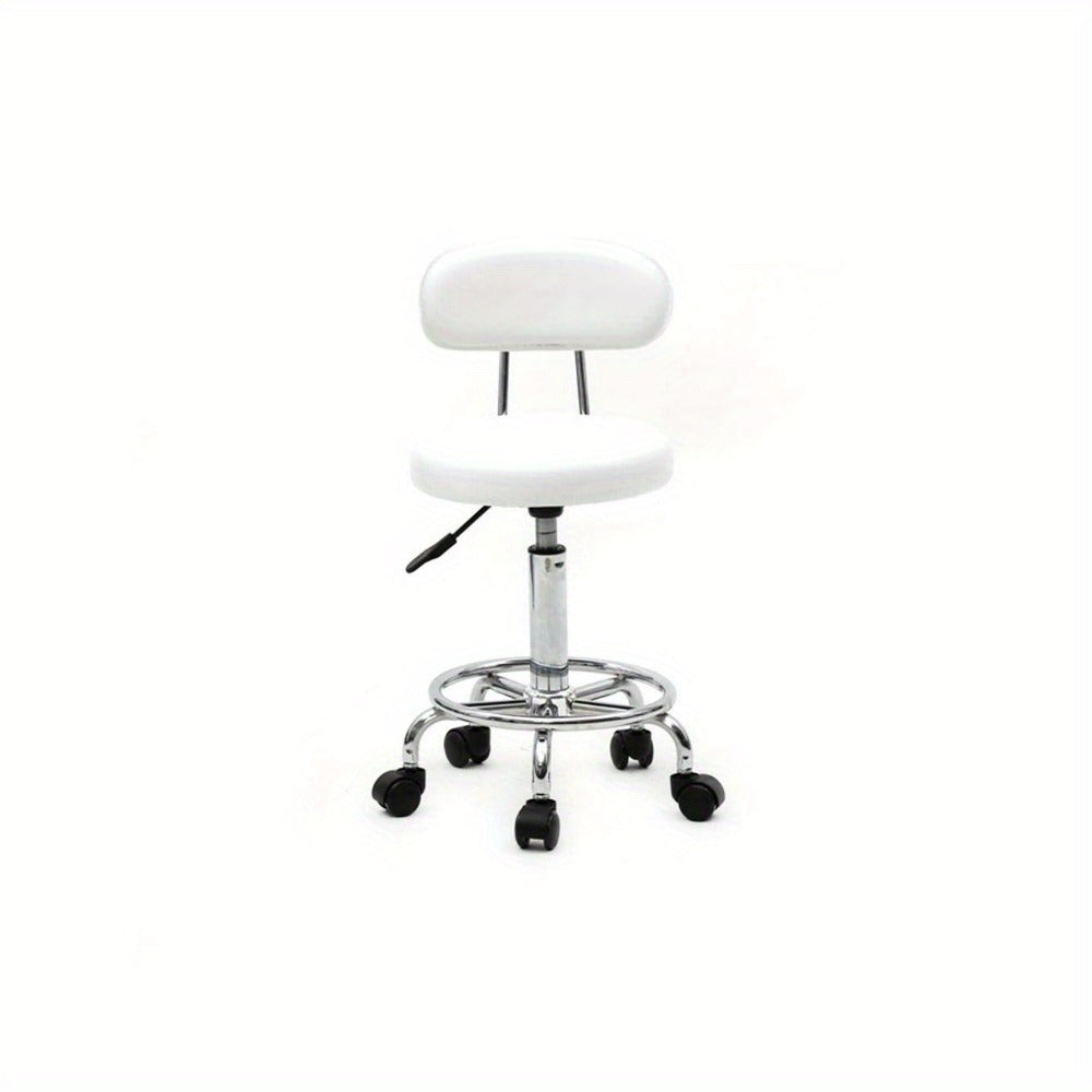 Salon Stool with Back & 360° Swivel, Adjustable Height 18.9", 22.8", Round Padded Cushion Seat, Chrome Base
