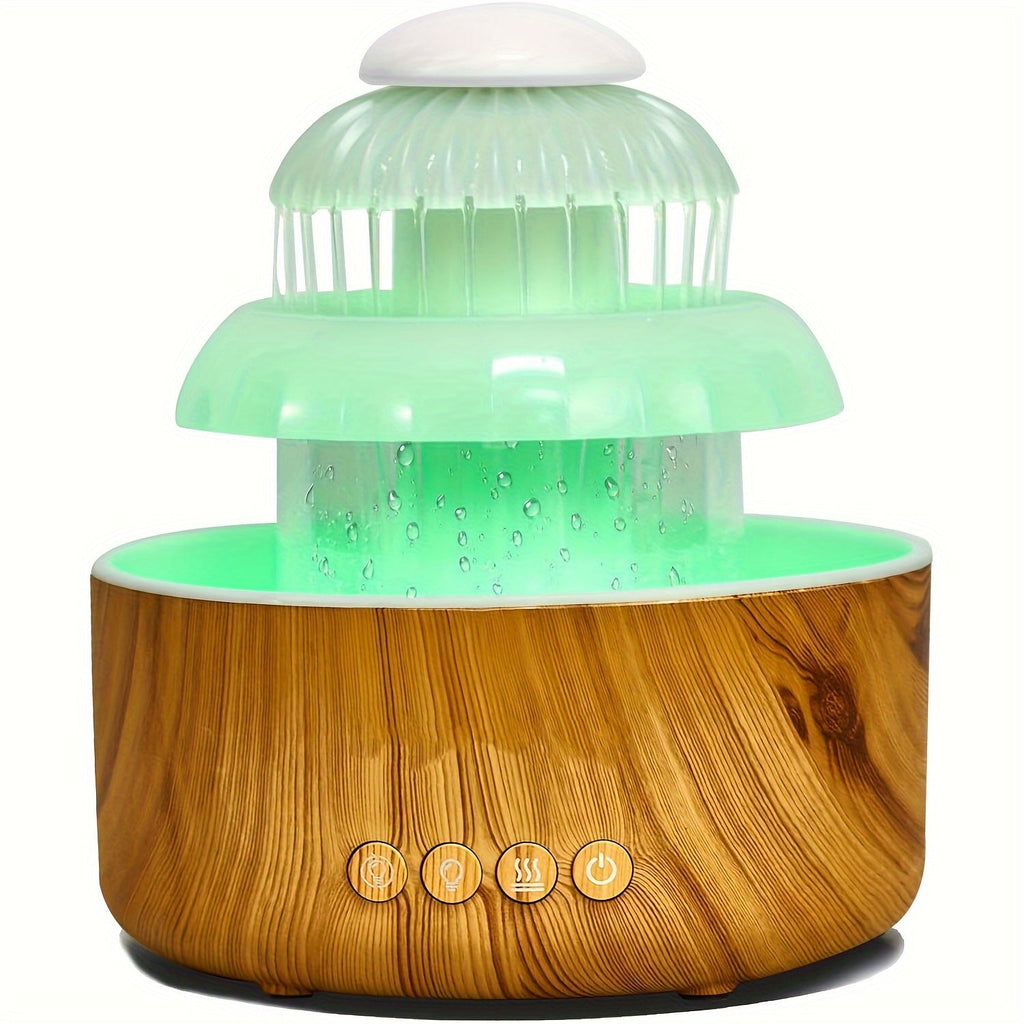 Humidifier Rain-Sound Model with Eight-Color Night Light, 10-Hour Runtime and Water-Soluble Oil Compatibility