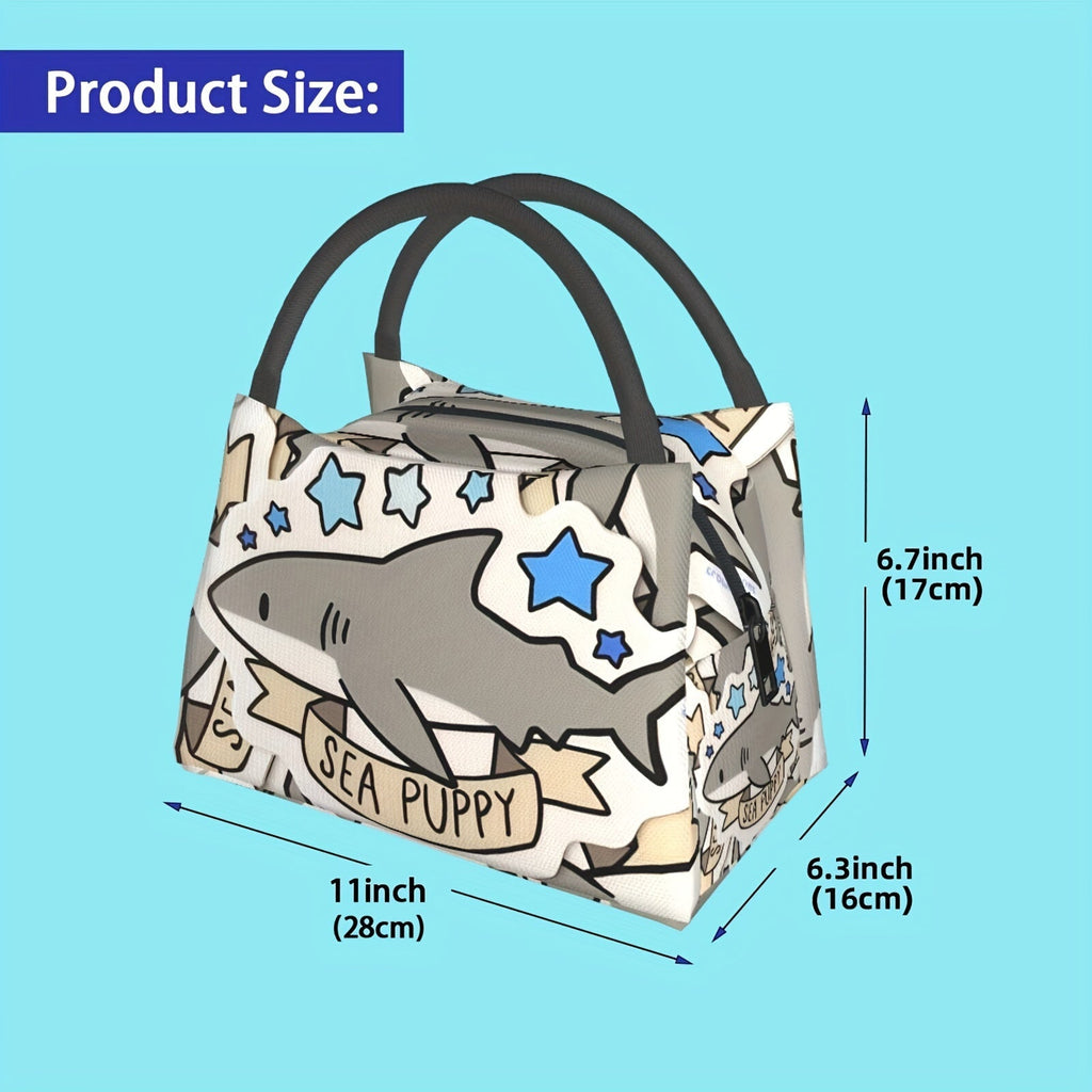 Cooler Bag with Grey Shark Pattern – Portable Reusable Insulated Lunch Bag for Camping, Picnic, Beach, Office, Home & Outdoor Use