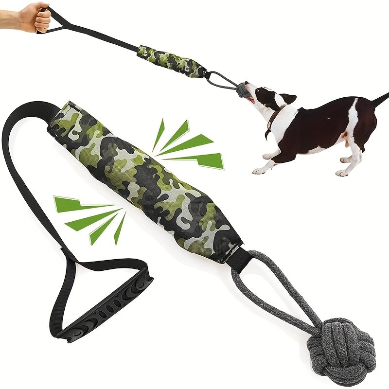 Dog Tug Rope Toy with Knotted Ball & Squeaker Interactive Tug-of-War Chew Toy for Medium Large Dogs – Training Rope Ball Toy in Corn Eagle