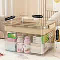 Medicine Storage Box with Handle, Multi-Layer Transparent Plastic Pill Organizer Cabinet, Portable Home Medicine Chest for Bedroom Bathroom