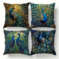 Vintage Peacock Throw Pillow Covers, Set of Four 18 x 18-Inch Short-Plush Cases with Zipper Openings