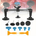 Thirteen-Piece Bridge-Style Dent Puller Set with Suction Feet, Puller Tabs and Two Scraper Tools