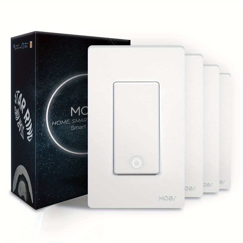 White Star Ring WiFi Wall Switch Four-Pack for Single-Pole or 3-Way Circuits with App, Voice and Schedule Control