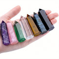 Seven-Piece 2.2-Inch Hexagonal Crystal Tower Set with Seven Assorted Colors for Shelf and Desk Display