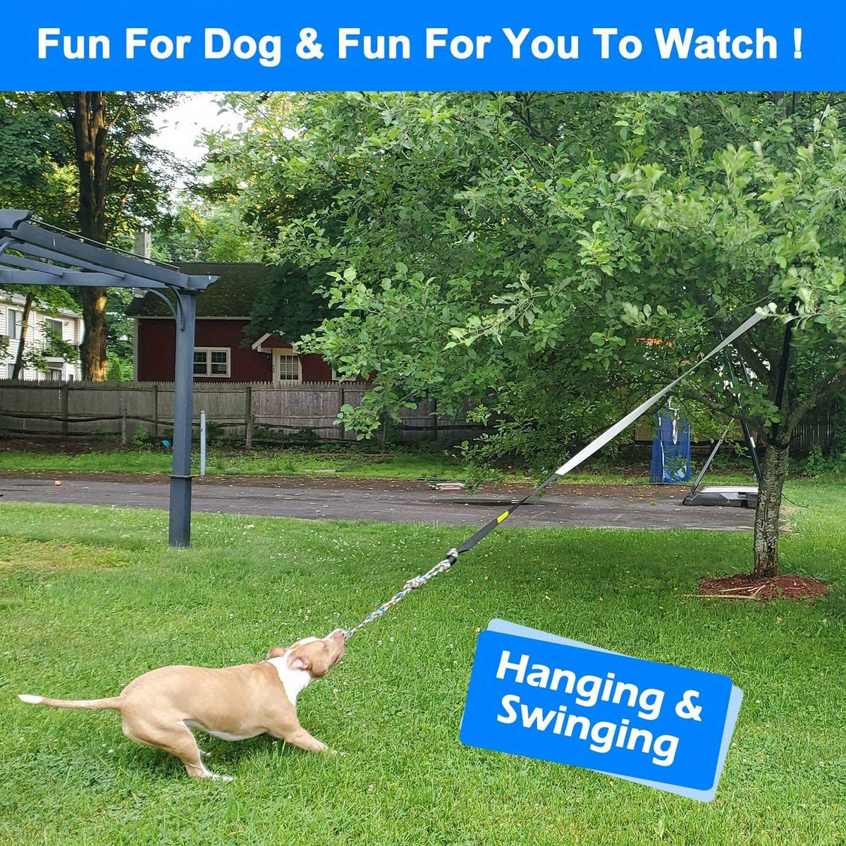 Bungee Dog Tug Toy Outdoor Hanging from Tree Height Adjustable 19.7 Ft Elastic Cord Tether with Chew Rope