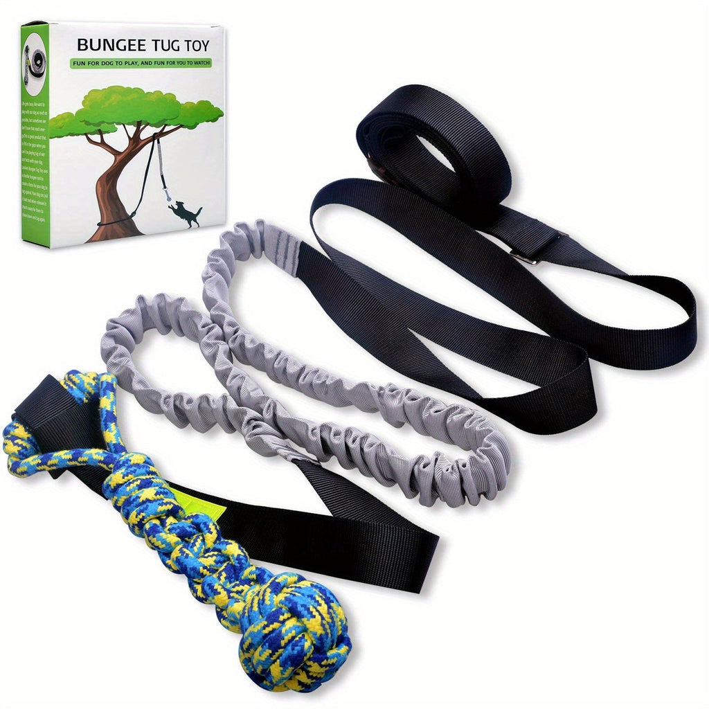 Bungee Dog Tug Toy Outdoor Hanging from Tree Height Adjustable 19.7 Ft Elastic Cord Tether with Chew Rope