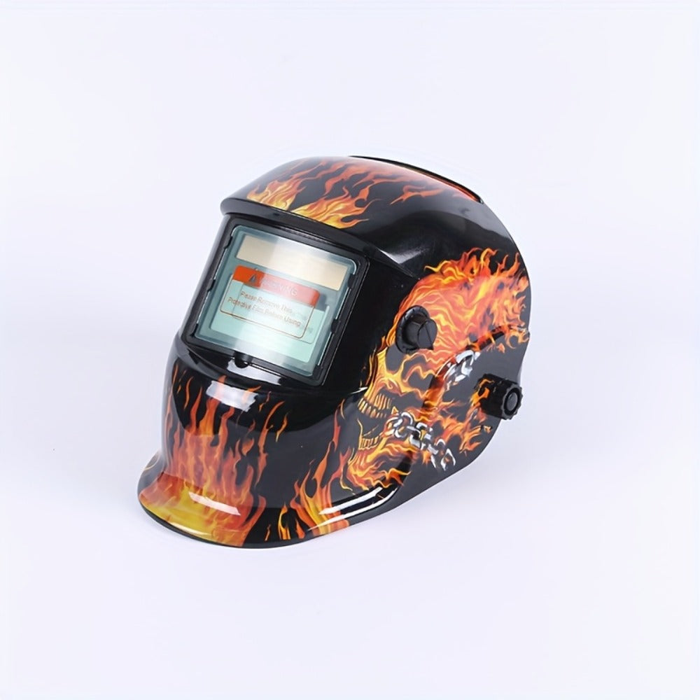 Graphic Auto-Darkening Welding Helmet with Eagle, Lightning or Black-Fire Shell Designs and Adjustable Headgear