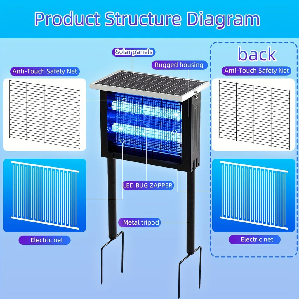 Solar Bug Zapper Outdoor Rechargeable | Patio Garden Backyard Camping