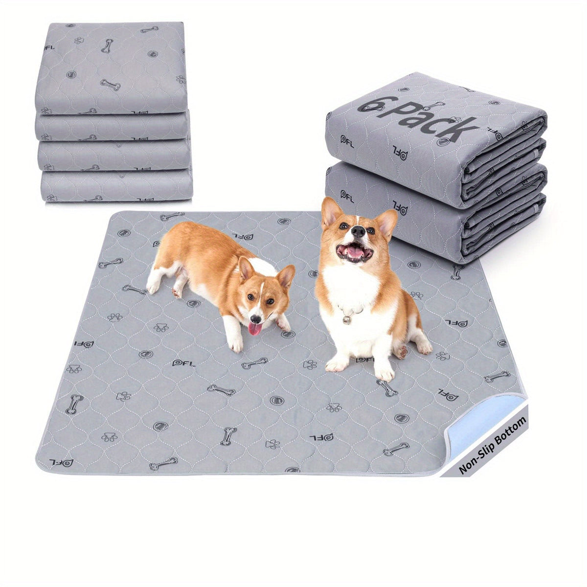 Washable Dog Pee Pads Reusable – Super Absorbent Non-Slip Puppy Training Pads with Bone Print for Potty Training, Whelping, Crate