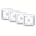 Four-Piece 8cm Square Battery Night Light Set with Motion Sensors and Cool-Light Checkout for Hallways