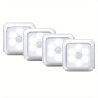Four-Piece 8cm Square Battery Night Light Set with Motion Sensors and Cool-Light Checkout for Hallways