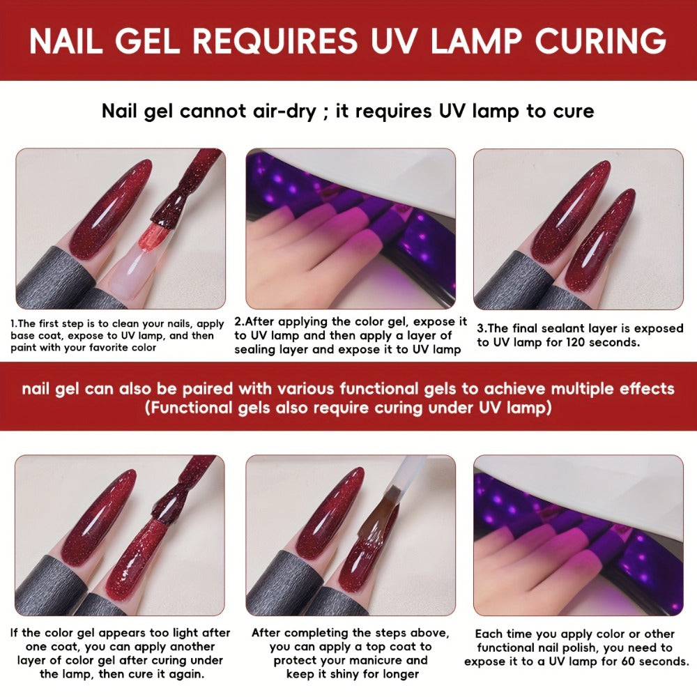 Gel Nail Polish 5-Color Broken-Stone Glitter Set in 0.51oz Bottles with Sparkling Finish and UV/LED Soak-Off Cure