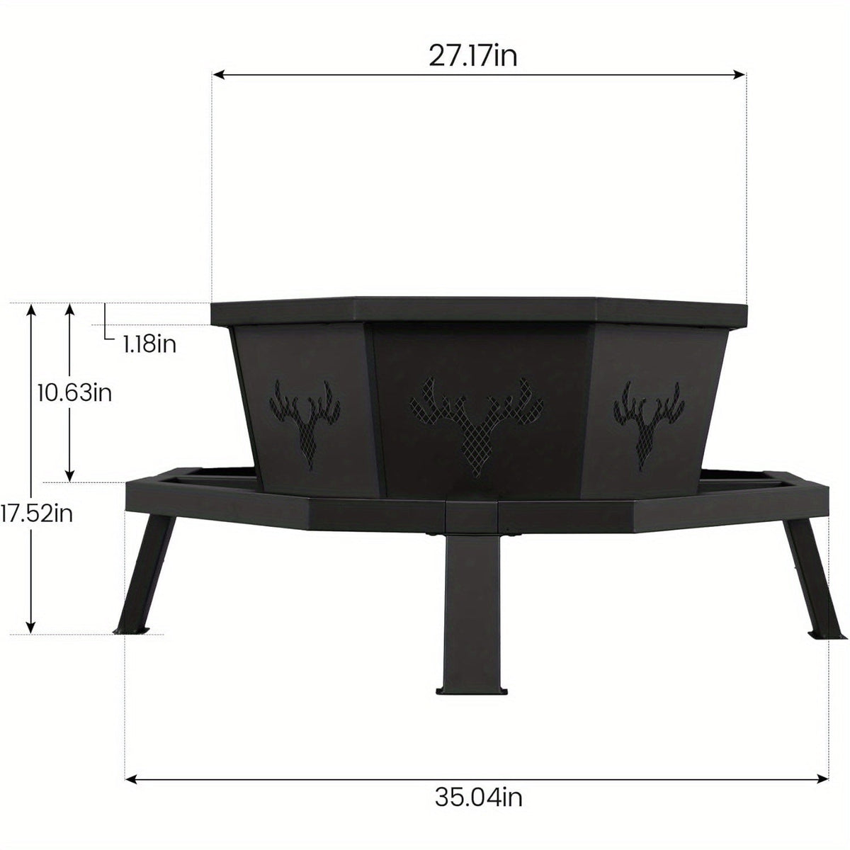 35-Inch Octagonal Wood-Burning Fire Pit with Spark Screen, Poker, Fire Grate and Wide Safety-Ledge Frame